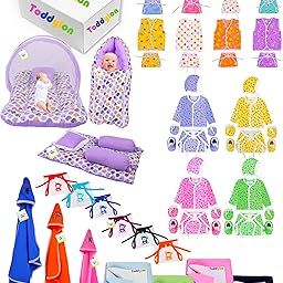 Toddylon 56 PCS Newborn Baby Gift Set | All-in-One Infant Essentials Combo Kit with Mattress, Dry Sheets, Jhablas, Nappies & More | Unisex Baby Care Pack (Multi-Colour) (Purple-1)-4