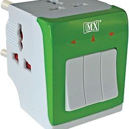 MX -4006 3 PIN 3 Way Universal Multi Plug with Individual Switch (Green) Pack of 2-15