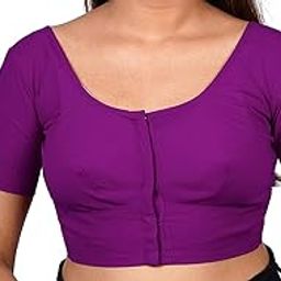 Women's Cotton Readymade 2by2 Stitched Short Sleeves Saree Blouse, Color -Purple (32)-image-56