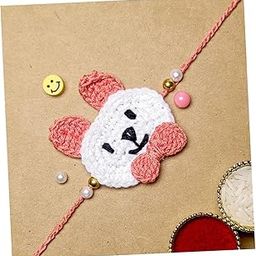 Handmade by Craftsy Bliss Designer Crochet Bunny Bear Rakhi Made With Soft Cotton Thread For Baby Kids, Boys, Girls | Bunny Bear Crochet Rakhi For Kids Babies | Rose Colour-image-72