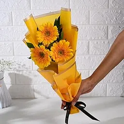 FlowerAura Fresh Live Flower Bouquet of 3 Yellow Gerberas Flowers For Birthday Gift, Anniversary Gift, Wedding Gift, Mother's Day Gift, Love & Romance Gift, Father's Day Gift (Same Day Delivery)-picture-22