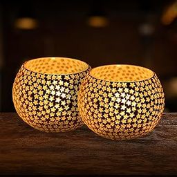 Indoblaze Moroccan Mosaic Tealight Candle Holder | Decorative Glass Votive Tea Light Candle Stand for Home Decor | Diwali, Christmas Decoration (Star)-11