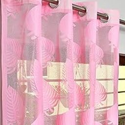 Yarnis Sheer Paan Leaf Pattern Semi-Transparent Window Curtains, Pack of 1, Pink, 4 X 5 Feet-image-48