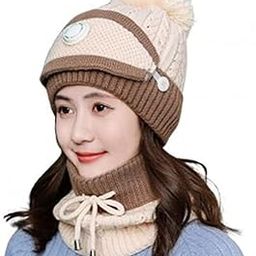 Girl's/Women's Winter Warm Woolen (Inside Fur) /Beanie + Neck Cover (with Detachable Filtered mask) (Brown)-29