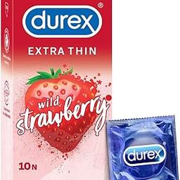 Durex Extra Thin Wild Strawberry Flavoured Condoms For Men - 10s-18