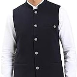 turtle Men Knitted Self Design Slim Fit Blue Nehru Jacket||Waistcoat-picture-36