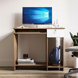 neuspace Star Study Table Computer Study Table with Keyboard Tray, Lockable Drawer, 90 x 45 x 75 cm, Leon Teak-image-0