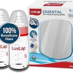 LuvLap Essential Slim Neck Glass Feeding Bottle, 125ml, 0m+/Babies Upto 3 Years, Made of Borosilicate Glass, BPA Free, Ergonomic Shape is Easy to Hold, with Anti Colic Nipple, Pack of 2, White & Red-15