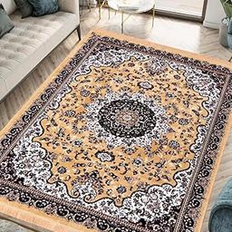 SANMARINO Persian Inspired Carpet 4x6 Feet - Soft Polyester Area Rug for Living Room, Bedroom & Office- Traditional Oriental Design - Durable, Lightweight & Easy to Clean, Dark Brown-image-61