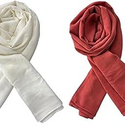 Chiffon Georgette Scarves for Women, Long Shawl Hijab Wrap, Off White and Salmon Pink 2 Piece Set-image-25