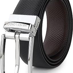 Belts for Men Leather Original, Reversible Black & Brown Formal & Casual Italian Leather Belt with Solid Metal Curved Buckle-23
