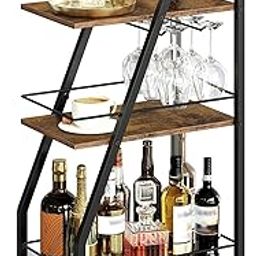 72005 Bar Cart, 3-Tier Bar Cart for The Home, HomeBar Serving Trolley with Glass Holders, Beverage for Kitchen, Dining, Party Room, Rustic Brown and Black-image-65