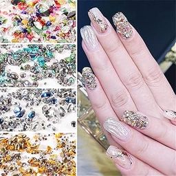 MeeTo Luxury Press-On Nails Set – Burgundy Gloss with Gold & Silver Glitter Stones | Reusable Artificial Acrylic Nails for Women with Glue for Party, Wedding & Everyday Glam Look-image-67