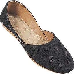 Women's Embroidered Ballet Flats, Cushioned Insole, Black with Textured Pattern, Rubber Sole-20