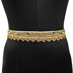 Purala Fancy Premium Mirror work with Val Moti Work, Adjustable Waist Belt Kamarbandh for saree chaniya choli Gown And Drees (Gold)-image-1
