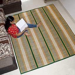 Haus Fabula Natural Madurkathi Handweaving Green Chatai Mat Large/Yoga Mat/Prayer Mat/Floor Mat for Home, Office, Boutiques, Shops |Sleeping Mat for Floor, 6 X 7 Feet-image-0