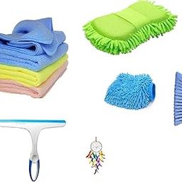 Winberg ® Car Cleaning Combo Pack Microfiber Towel 3 pcs 1 Carpet Brush 1 Washing Scurb Microfibre Gloves full Interior and Exterior Cleaning Kit - CarCLNG06-11