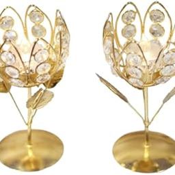CentraLit Gold Crystal Tea Light Holder Set of 2 Tea Light Stand Shape Rose Votive Lotus Candle Holder for Home Decoration Diwali Diya Puja Gifts (Set of 2)-15