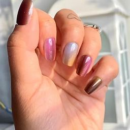 Buddy Jelly Trends Multichrome Gradient Stick-On Nails – 24PCS Glossy Square Fake Nails with Adhesive | Chrome Ombre Reusable False Nails for Women & Girls-image-44