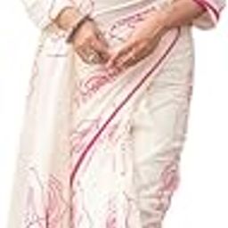 Women's Pure Mul Cotton Handloom Saree- White Pink-image-15