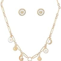 White Enamel Contemporary Charm Necklace Chain & Earring Set For Women-ZPFK15024-image-61