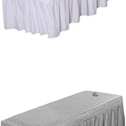 UJEAVETTE 2X Massage Cosmetic Table Valance Sheet Cover with Hole White+Gray-image-12