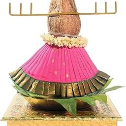 Coconut Kalash Kadi Kalasam Flower Stand Stick for Vaibhav Lakshmi Varalakshmi Pooja and Home Temple Decor (Metal Golden Yellow Colored)-image-86