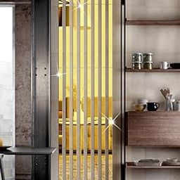 Bikri Kendra - Strip Designed Rectangle Shape Mirror Stickers for Wall, Acrylic Mirror Wall Decor Sticker, Wall Mirror Stickers, Wall Stickers for Hall Room (Gold_Strip, 30)-image-74