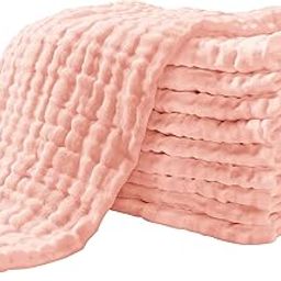 Yoofoss Muslin Burp Cloths for Baby 10 Pack 100% Cotton Baby Washcloths for Boys Girls Large 20''X10'' Super Soft and Absorbent Blush-image-38