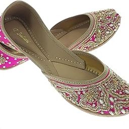 Women Joeye Gold Genuine Soft Leather Embroidered Jutis | Bite and Pinch Free Jutti | Punjabi Formal Juttis | Girl's Wedding Flat Ladies Mojari | Formal Ethnic Juti |-image-81