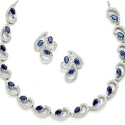 Rhodium-Plated with Silver-Toned White Cubic Zirconia & American Diamond studded Necklace and Drop Earrings Jewellery Set for women-1