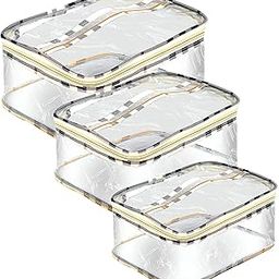 Set of 3 Multipurpose Transparent Travel Pouch Makeup Toiletry Kit Bag Cosmetic Pouch for Women Makeup Organizer Bag Plastic Box Vanity (22 X 16 X 10 cm)-18