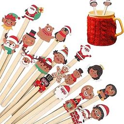 Mifoci 100 Pcs Christmas Wooded Coffee Stirrers African American Christmas Coffee Stir Sticks Disposable Stirring Sticks for Beverage Chocolate Hot Drink Party Supplies, 20 Styles (African American)-image-7