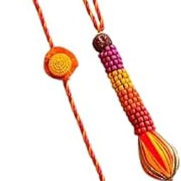 Traditional Bhai Bhabhi Rakhi Set S68 – Handmade Rakhi with Colorful Beads & Sacred Kalash Motif | 5 Inch Festive Design with Twisted String | Raksha Bandhan Gift Combo-image-80