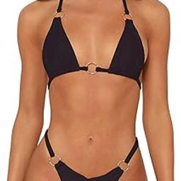 Women's Triangle Bikini Set with Ring Details, Turquoise Blue, Two-Piece Swimsuit-image-48