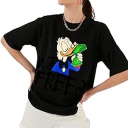 We Free Graphic Oversized Graphic T-Shirt for Women ? Cute Bear Print Navy Blue Tee ? Funny & Sassy Casual Cotton T-Shirt-image-87