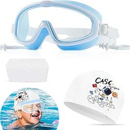 TecoKart® Swimming Goggles and Cap Set for Kids Age 6-14, Waterproof Swimming Hat with Ear Plugs and Anti-Fog Goggles for Boys and Girls, Cute Cartoon Design for Long/Short Hair-image-12