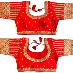 Women's Phantoom Silk Codinj Jari Embroidery Work Readymade Blouse for Saree and Lehenga (38" Stitched and Upto 42" alterable)-image-52