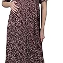 Women's Viscose Blend Maxi Maternity Nighty/Feeding Nighty/Pregnancy Night Gown/A-Line Nursing Nighty with Conceal Zippers for Nursing Pre and Post Pregnancy - Floral Print - 170313-image-7