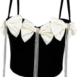 MERISHOPP®Women Crop Top Rhinestone Tassels Unique for Outdoor Music Festival Holidays 38C 85|1 Women's Crop Top|Clothing, Shoes & Accessories-image-3