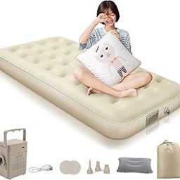 [Amazon Limited Brand] Air Bed, Built-in Electric Pump, 9.8 inches (25 cm) Thick & 90 Seconds Automatic Inflatation, H&W Electric Camping, Air Bed, Foldable, Electric Bed, Single, USB Rechargeable,-25