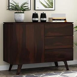 Modern Sideboard Cabinet with 3 Drawers and Door Storage Dark Walnut Finish, Mid-Century Solid Wood Buffet for Dining Room, Living Room, or Entryway Console Table-image-66