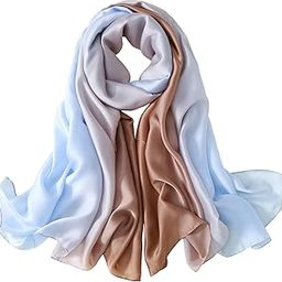 Elegant Polyester Silk Satin Stole, Royal Blue to Light Blue, Lightweight Summer Stole,Fashion Scarf-image-0