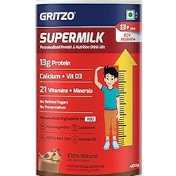 Gritzo Supermilk Height+ For 13+ Yrs Boys Personalized Protein & Nutrition Drink Mix (400g, Cafe Mocha)-11
