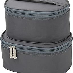 atorakushon Fabric Makeup Wardrobe Jewellery Organiser Pouch kit Locker for Women Necklace Cosmetic Storage Box Travel Vanity Case Set of 2 Grey-image-84