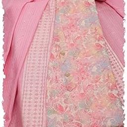 Womens Peach Chanderi Floral Print Unstitch Dress Material-picture-41