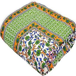 AUROSTYLE TC - 400 Pure Cotton Traditional Jaipuri Design Printed Light Weight Single Bed Quilt/Razai/Rajai - [Single Bed- 85 x 55 Inches] (Design 3), multi Color-image-4