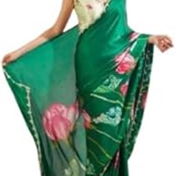 Fashion Meladi Creation Womens Pure Japan Satin Silk Flower Digital Printed Readymade One Minute Instant Wear Party wedding Fashion Bollywood Saree-image-1