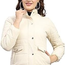 Womens Solid Cream Mock Neck Full Sleeve Jacket-image-40