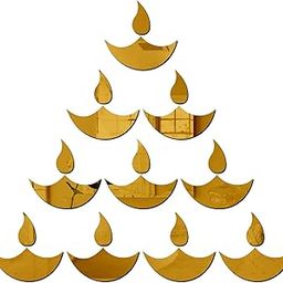 Wall1ders Diya (Pack of 10), Mirror Stickers for Wall, Acrylic Mirror Wall Decor Sticker, Wall Mirror Stickers, Acrylic Stickers, Wall Stickers for Hall Room, Bed Room, Kitchen. (Gold1)-image-83